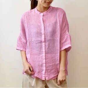 120% Lino linen  rose button down blouse
